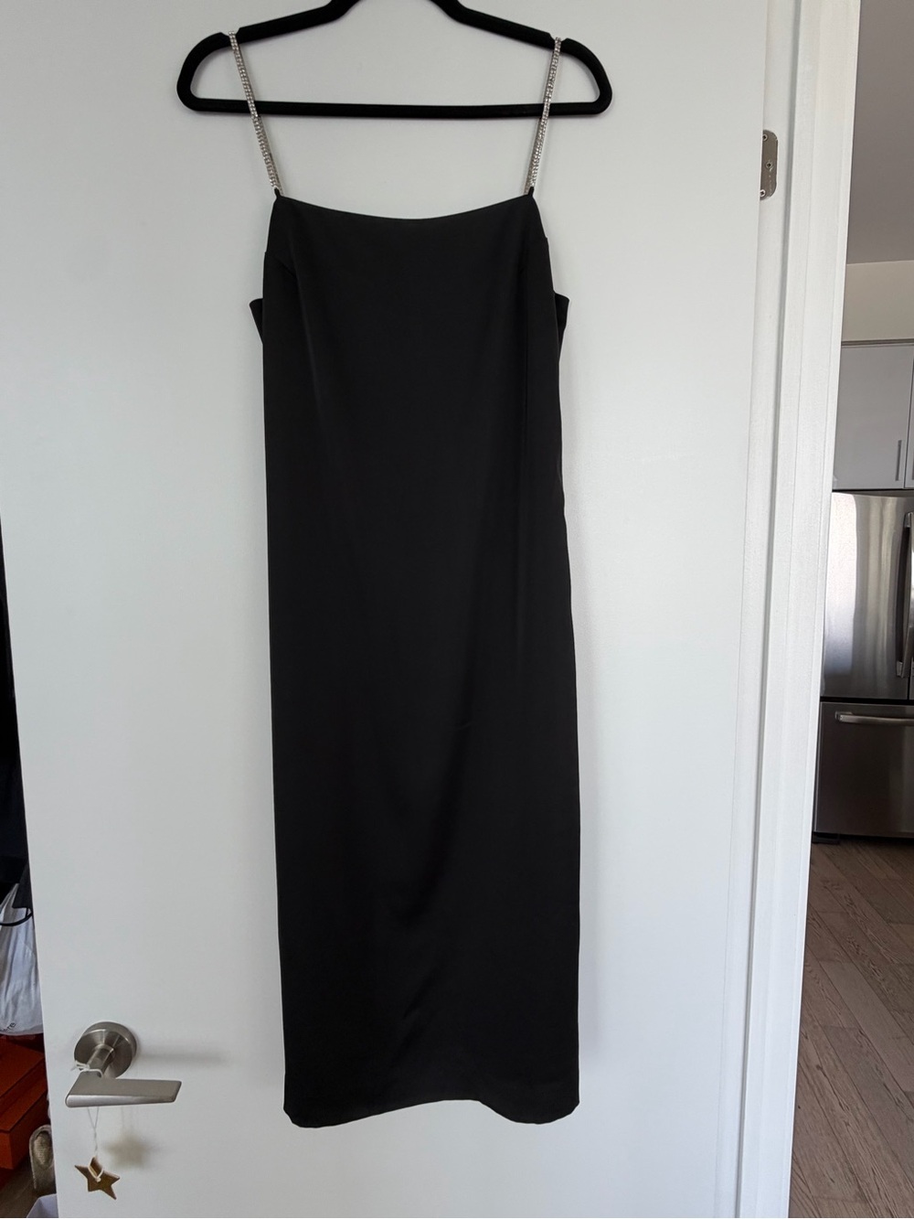 H&M Black Midi Slip Dress with Rhinestone Straps